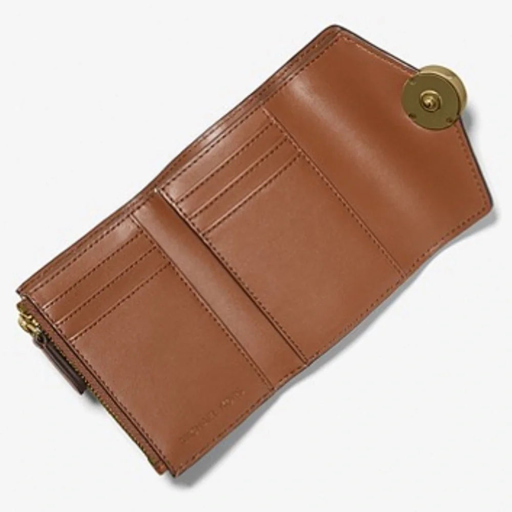 MICHAEL KORS CARMEN MEDIUM LOGO AND FAUX LEATHER WALLET BROWN